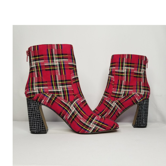Betsey Johnson Women's Rayln Plaid Boots Size 8 Red/Silver/Black NWT - Picture 2 of 9